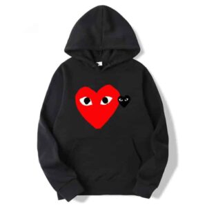 CDG Big Dual Logo Printed Pullover Hoodie - Front - Black
