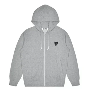 CDG Grey Family Logo Zip-Up Play Hoodie - Front - Grey