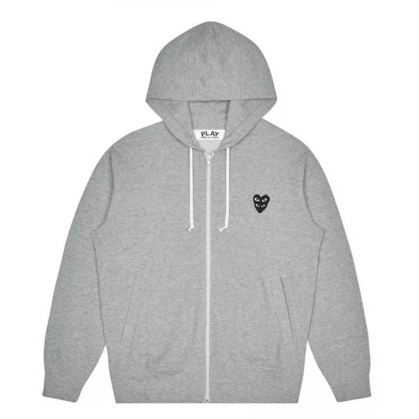 CDG Grey Family Logo Zip-Up Play Hoodie - Front - Grey