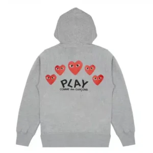 CDG Grey Multi Logo Zipper Hoodie - Back - Grey