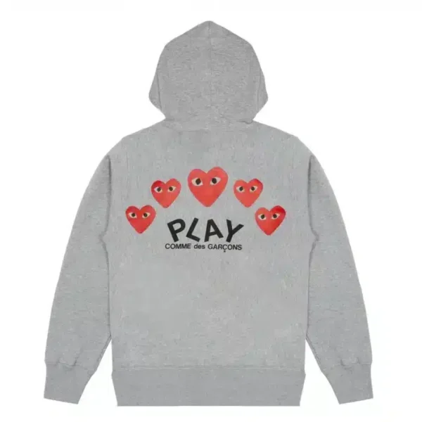 CDG Grey Multi Logo Zipper Hoodie - Back - Grey