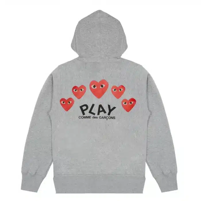 CDG Grey Multi Logo Zipper Hoodie - Back - Grey