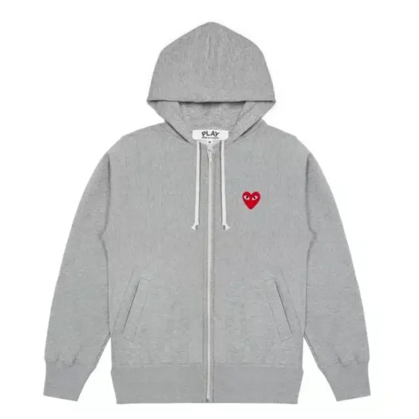 CDG Grey Multi Logo Zipper Hoodie - Front - Grey