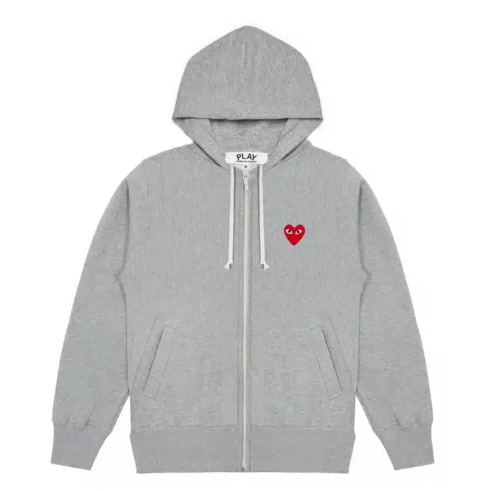 CDG Grey Multi Logo Zipper Hoodie - Front - Grey