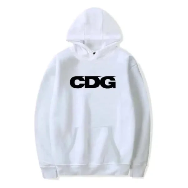 CDG Play CDG Logo Printed Hoodie - Front - White