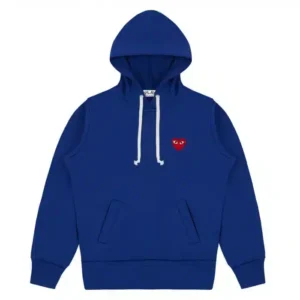 CDG Play Red Heart Printed Hoodie - Front - Blue