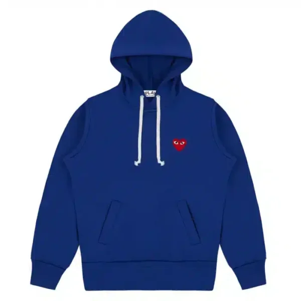 CDG Play Red Heart Printed Hoodie - Front - Blue