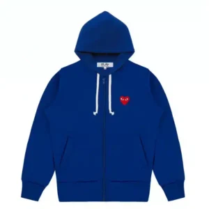 CDG Play Red Heart Printed Zipper Hoodie - Front - Blue