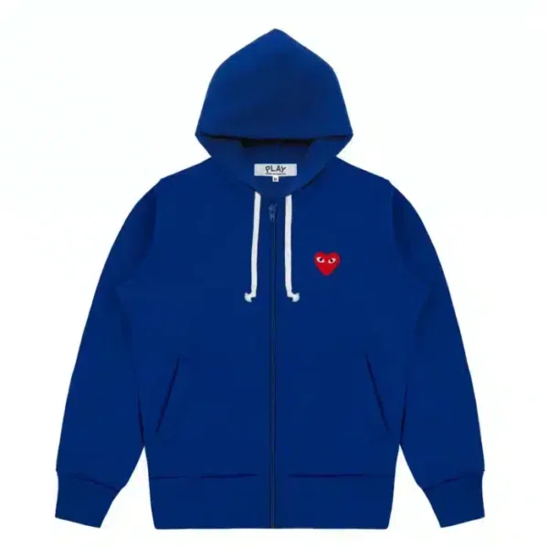 CDG Play Red Heart Printed Zipper Hoodie - Front - Blue