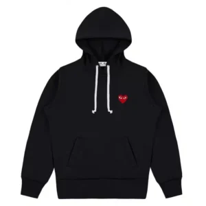 CDG Play Small Heart Logo Printed Hoodie - Front - Black