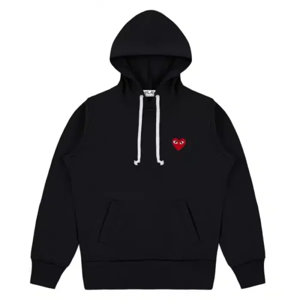 CDG Play Small Heart Logo Printed Hoodie - Front - Black