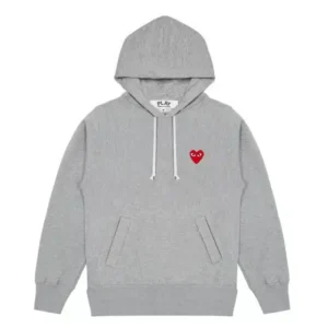 CDG Small Emblem Pullover Hoodie - Front - Grey