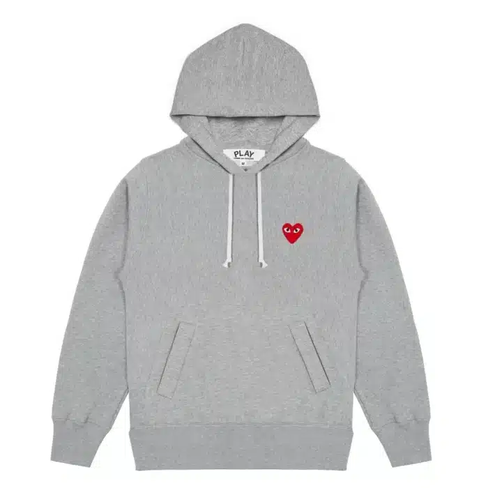 CDG Small Emblem Pullover Hoodie - Front - Grey