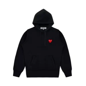 CDG With Small Red Heart Hoodie - Black - Front
