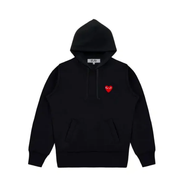 CDG With Small Red Heart Hoodie - Black - Front