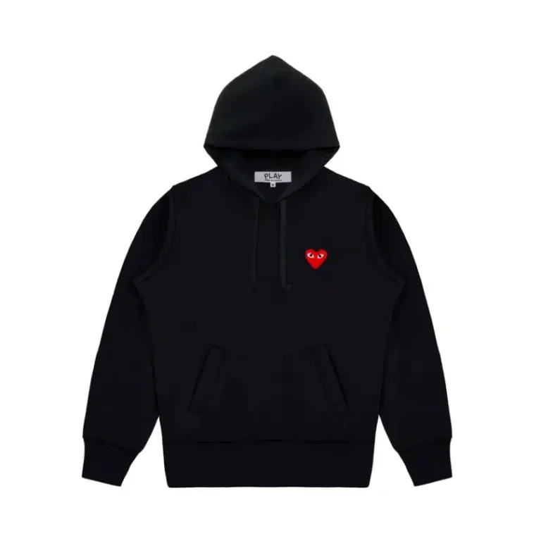 CDG With Small Red Heart Hoodie - Black - Front