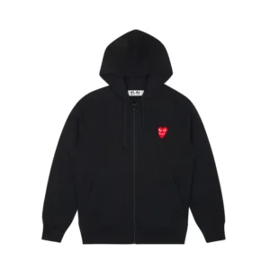 CDG Zip Up Double Heart Hoodie - Black - Front