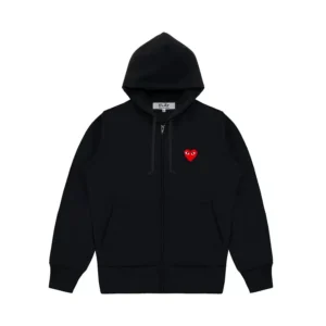 CDG Zip Up Single Heart Hoodie - Black - Front
