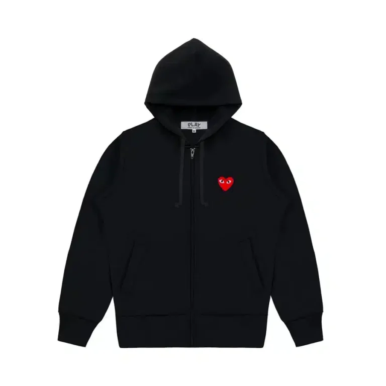 CDG Zip Up Single Heart Hoodie - Black - Front