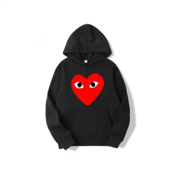Comme Des Garcons BIG Red Heart Hoodie - Front - Black