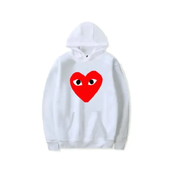 Comme Des Garcons BIG Red Heart Hoodie - Front - White