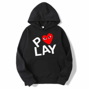 Comme Des Garcons Larg Play Heart Hoodie - Black - Front