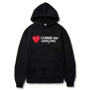 Comme Des Garcons Letter Logo Printed Hoodie - Black - Front