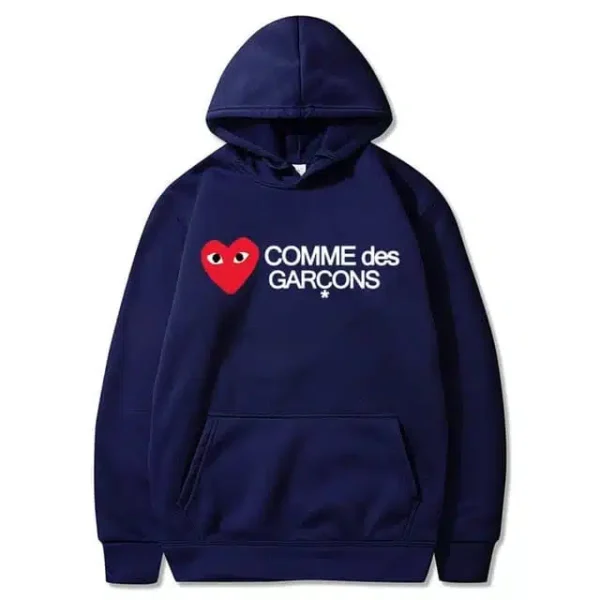 Comme Des Garcons Letter Logo Printed Hoodie - Navy - Front