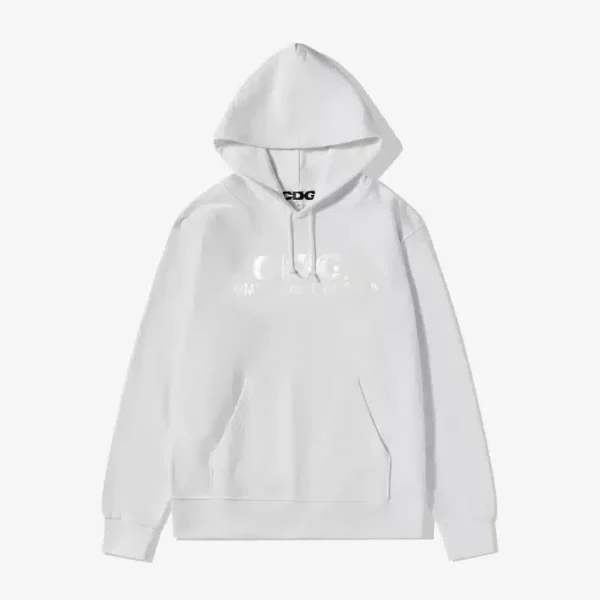 Comme Des Garcons Monochrome Logo Hoodie - Front - White
