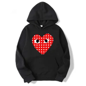 Comme Des Garcons White Dotted Heart Hoodie - Front - Black