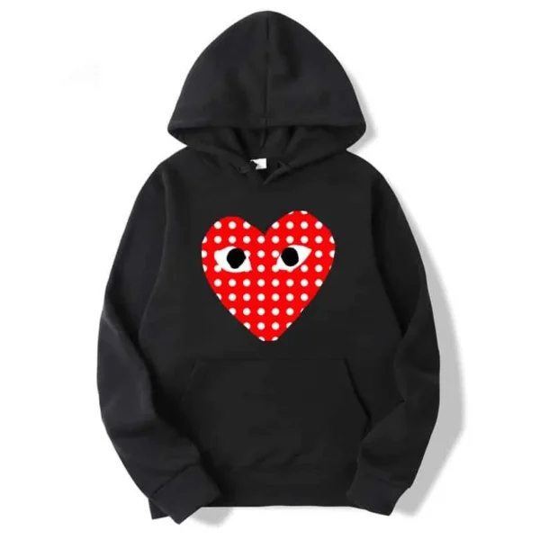 Comme Des Garcons White Dotted Heart Hoodie - Front - Black