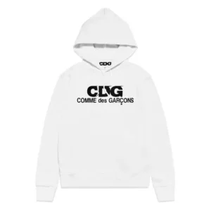Comme des Garcons Logo Printed Hooded Pullover - White - Front