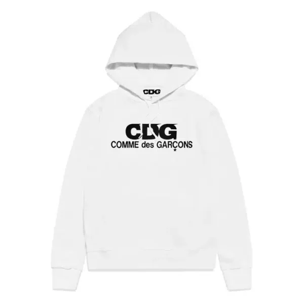 Comme des Garcons Logo Printed Hooded Pullover - White - Front