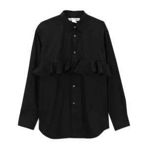 CDG Plain Black Frill Insert Shirt - 1